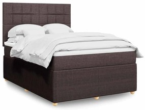 vidaXL Pat box spring cu saltea, maro închis, 140x200 cm, textil