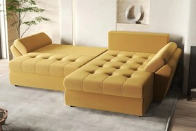 Colțar extensibil dumonde cu ladă de depozitare si sezut confortabil din spuma high-density, Loana Royal Muștar II 270x185 cm