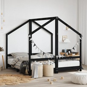3200597 vidaXL Cadru de pat pentru copii negru 2x(80x160) cm lemn masiv de pin