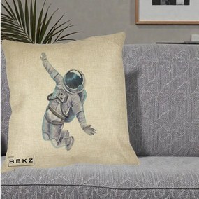 Perna Decorativa Astronaut Acuarela Zbor, 40x40 cm, Crem, Husa Detasabila, Perna Inclusa, BEKZ®
