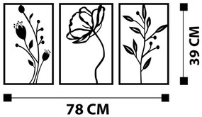 SET 3x decorațiune de perete 78x39 cm metal flori