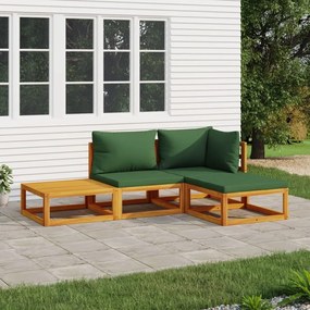 3155308 vidaXL Set mobilier de grădină cu perne verzi, 4 piese, lemn masiv