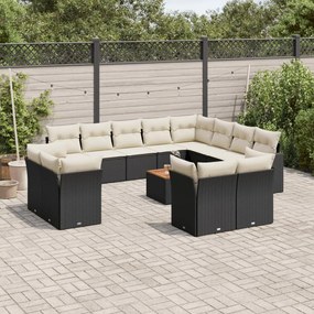 vidaXL Set mobilier de grădină cu perne, 13 piese, negru, poliratan