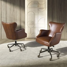 Scaun de birou pivotant design LUX, Piele Naturala, Dark brown