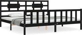 vidaXL Cadru pat cu tăblie 200x200 cm, negru, lemn masiv