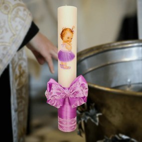 Lumanare botez decorata Printesa Mov 4,5 cm, 35 cm