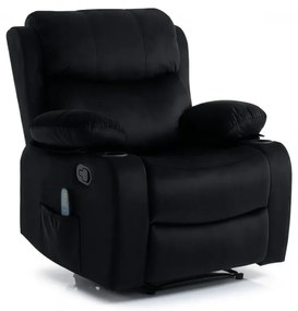 Fotoliu Masaj, Incalzire, rabatabil, sezut cu arcuri metalice, suport picioare extensibil, catifea, Negru