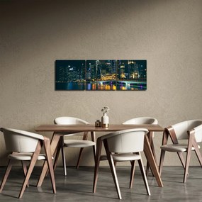 Tablou - Singapore noaptea (cu ceas) (90x30 cm)