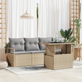 vidaXL Set de canapele de grădină cu 5 piese, cu perne, bej, din rattan poliester.