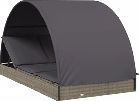 vidaXL Șezlong 2 persoane acoperiș rotund gri 211x112x140 cm poliratan