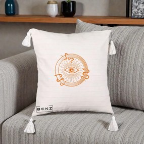 Perna Personalizata Ochiul Providentei Mistic Orange, 40x40 cm, Bej cu Franjuri, Husa Detasabila, Perna Inclusa, BEKZ®