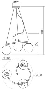 Lustră pe cablu VOLLEY 3xE14/28W/230V auriu Redo 01-2715