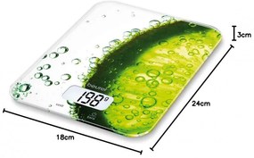 Cantar de bucatarie Beurer KS 19 Fresh, Pana la 5 kg, Tare, Control tactil, LCD, Sticla, Ultra-subtire, Verde