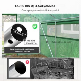 Outsunny Seră de grădină 4 x 3 x 2m cu uși rulabile și ferestre mari, seră tip tunel de grădină, verde | Aosom Romania
