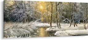 Tablou - Cabană în pădure, pictură în uei (120x50 cm)