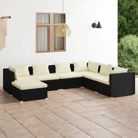 3101831 vidaXL Set mobilier de grădină cu perne, 7 piese, negru, poliratan