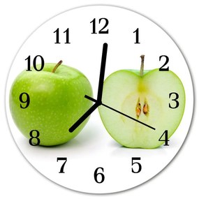 Ceas de perete din sticla rotund Apple a consumului de fructe verzi