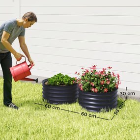 Outsunny Set de 2 containere de plantare galvanizate, Ø60 x 30H cm, ghivece cu fund deschis pentru diferite plante, Gri închis | Aosom Romania
