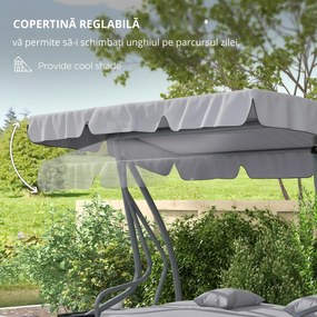 Outsunny Pat de Grădină cu Acoperiș Reglabil și Suport pentru Pahare, Balansoar de grădină din oțel și poliester, 200x120x164 cm, Gri | Aosom Romania