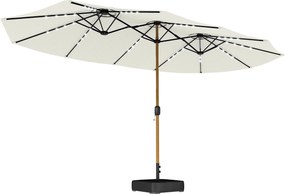Outsunny Umbrelă dublă de grădină 4,6x2,6 m cu 48 LED-uri bază inclusă manivelă saci cu nisip anti-UV crem | Aosom Romania