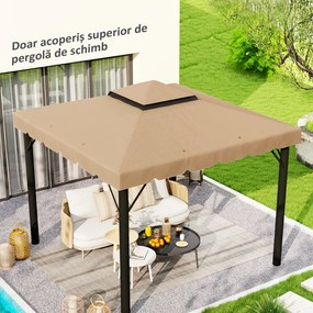 Outsunny Acoperiș de Schimb pentru Pavilion 3x3 m cu 2 Niveluri, Copertină Rezistentă la Apă din Poliester 170g/㎡ cu 8 Orificii de Drenaj, Bej | Aosom Romania