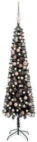 Set pom de Craciun subtire cu LED-uri si globuri, negru, 210 cm 1, black and rose, 210 cm