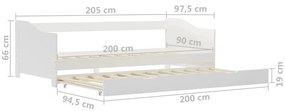 Cadru pat canapea, extensibil, alb, 90 x 200 cm, lemn de pin Alb