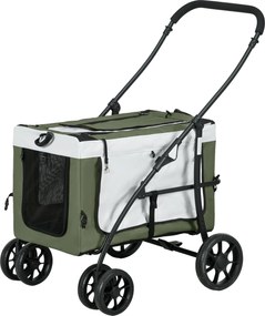 PawHut Cărucior pentru câini Cărucior pentru animale Cărucior pentru câini, pliabil, coș detașabil, 81 x 58 x 97,5 cm, Negru+Verde închis+Alb | Aosom Romania