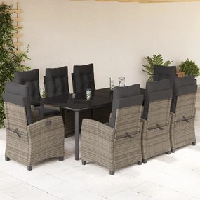 vidaXL Set mobilier grădină cu perne, 9 piese, gri, poliratan