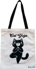 Sacosa de Panza pentru Cumparaturi, Geanta Tote, Yoga Cat, Cu fermoar, 38x34.5 cm, Alba, BEKZ®