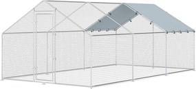 PawHut Coteț Exterior Mare din Oțel Galvanizat 5,1x3x1,9 m 15,3 m² cu Husă din Material Oxford și Încuietoare Argintiu | Aosom Romania