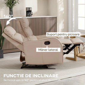HOMCOM Fotoliu Reclinabil 160° cu Suport pentru Picioare, din Piele PU, Lemn și Oțel, 65x89x100 cm, Maro Deschis | Aosom Romania