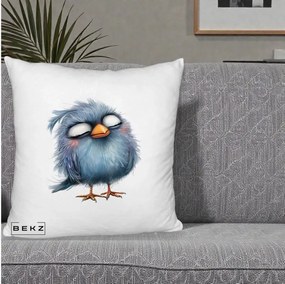 Perna Decorativa Pui Pufos Albastru Adormit, 40x40 cm, Alb Pufos, Husa Detasabila, Perna Inclusa, BEKZ®
