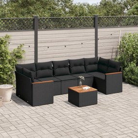 3225810 vidaXL Set mobilier de grădină cu perne, 8 piese, negru, poliratan