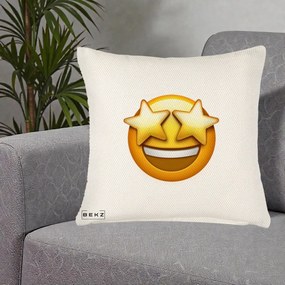 Perna Decorativa Emoji Ochi Stele, 40x40 cm, Crem Reliefat, Husa Detasabila, Perna Inclusa, BEKZ®