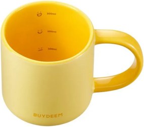 Ceasca ceramica pentru ceai si cafea Buydeem CD1018-MY, 350 ml, Fund plat, Scala de masurare interna, Ceramica pentru temperaturi inalte, Galben