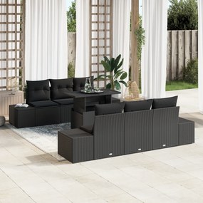 vidaXL Set de canapele pentru grădină, 7 piese, cu perne, din rattan poly negru