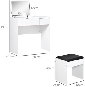 HOMCOM Tocador de Machiaj cu Taburet Masă de Machiaj cu Oglindă Capac Rabatabil și Cutii 80x40x79 cm și 40x30x40 cm | Aosom Romania