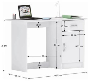 Birou alb , cu sertar si usa , 109x75x50 cm, Bortis Impex