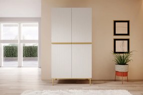 Șifonier Nicole 100 cm cu rafturi și sertare – alb mat / picioare aurii