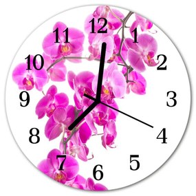 Ceas de perete din sticla rotund Orhideea flori roz