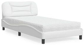 vidaXL Pat cu saltea, alb, 100x200 cm, piele ecologică