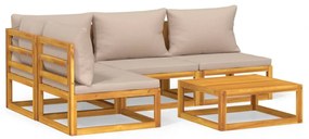 3155271 vidaXL Set mobilier de grădină cu perne gri taupe, 5 piese, lemn masiv