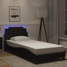 3214200 vidaXL Cadru de pat cu lumini LED, negru, 90x190 cm, piele ecologică