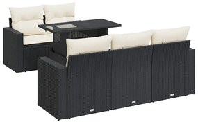 3326247 vidaXL Set mobilier de grădină cu perne, 6 piese, negru, poliratan