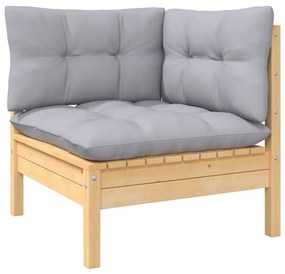Canapea de gradina cu 2 locuri, cu perne gri, lemn masiv pin