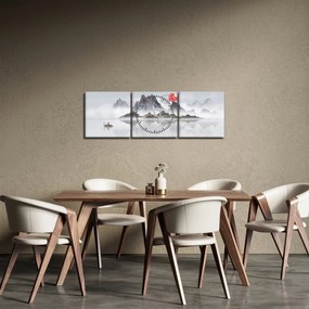 Tablou - Munții în ceață (cu ceas) (90x30 cm)
