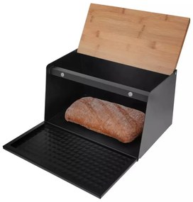 Cutie pentru paine Klausberg KB 7467, 35.5 cm, Otel, Bambus, Capac superior si frontal, Negru/Maro