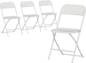 HOMCOM Set de 4 Scaune Pliabile cu Găuri de Drenaj din Plastic și Metal, 45x49x79.5 cm, Alb | Aosom Romania