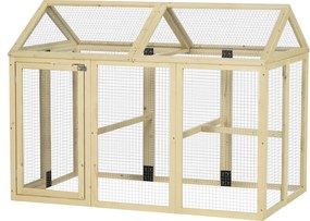 PawHut Adăpost pentru Găini de Exterior din Lemn, Cușcă cu Uși Multiple și Plasă Metalică, 140x88.5x106 cm, culoare Lemn | Aosom Romania